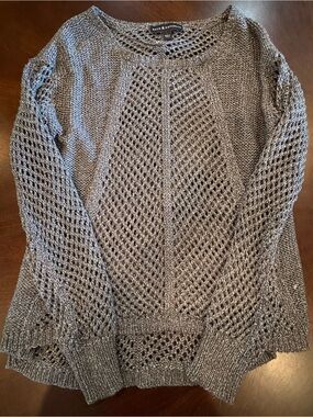 Rock & Republic Metallic Open Knit Sweater Silver Gray Shimmer Large